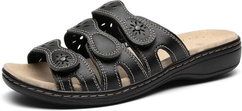 Women's Classic Leather Sandals Slide Casual Sandals with Arch Support Adjustable Hook and Loop Straps Slip-On Shoes Outdoor 2024 in Saudi Arabia