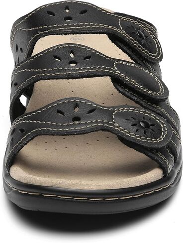 Women's Classic Leather Sandals Slide Casual Sandals with Arch Support Adjustable Hook and Loop Straps Slip-On Shoes Outdoor 2024 in Saudi Arabia
