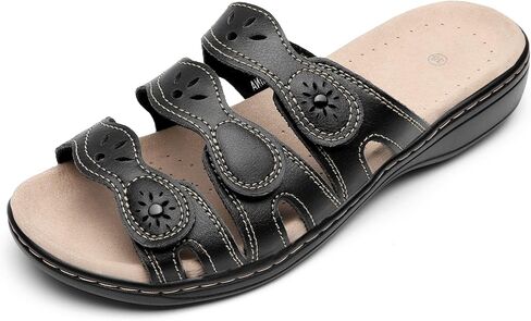 Women's Classic Leather Sandals Slide Casual Sandals with Arch Support Adjustable Hook and Loop Straps Slip-On Shoes Outdoor 2024 in Saudi Arabia