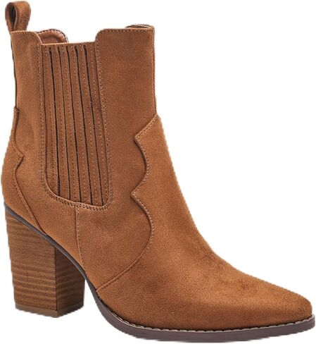 CASEY-04 Chunky Block Heel Suede Ankle Booties, Pointed Toe in Saudi Arabia
