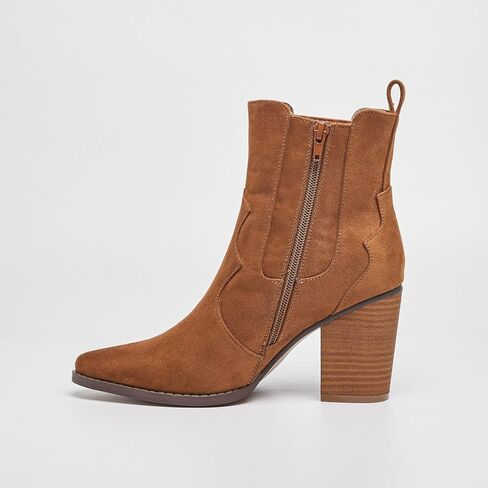 CASEY-04 Chunky Block Heel Suede Ankle Booties, Pointed Toe in Saudi Arabia