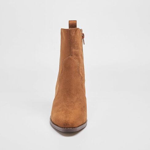 CASEY-04 Chunky Block Heel Suede Ankle Booties, Pointed Toe in Saudi Arabia