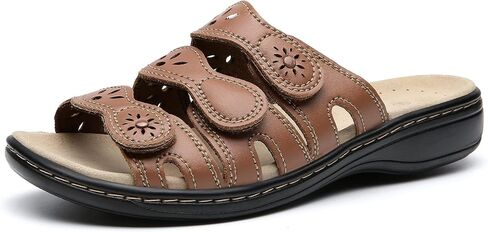 Women's Classic Leather Sandals Slide Casual Sandals with Arch Support Adjustable Hook and Loop Straps Slip-On Shoes Outdoor 2024 in Saudi Arabia