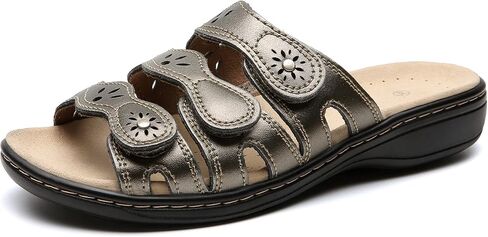 Women's Classic Leather Sandals Slide Casual Sandals with Arch Support Adjustable Hook and Loop Straps Slip-On Shoes Outdoor 2024 in Saudi Arabia