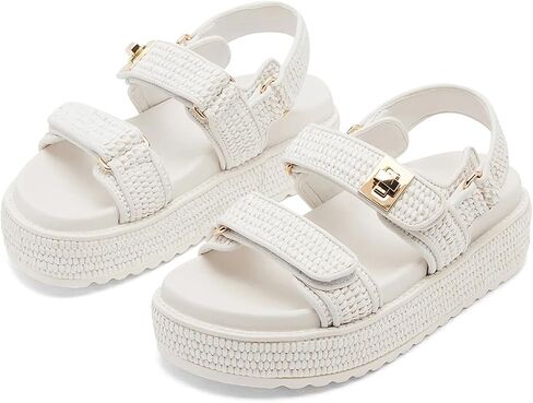 Raffia Platform Wedge Sandals for Women Comfortable Summer Beach Sandals Open Toe Slingback Platform Sandals with Adjustable Double Buckle in Saudi Arabia