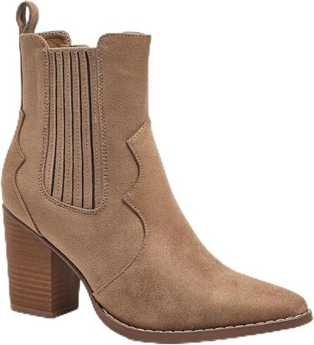 CASEY-04 Chunky Block Heel Suede Ankle Booties, Pointed Toe in Saudi Arabia