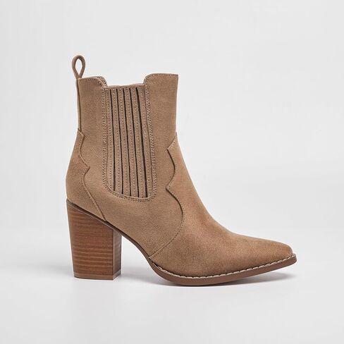 CASEY-04 Chunky Block Heel Suede Ankle Booties, Pointed Toe in Saudi Arabia