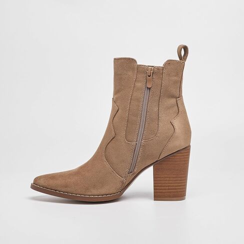 CASEY-04 Chunky Block Heel Suede Ankle Booties, Pointed Toe in Saudi Arabia