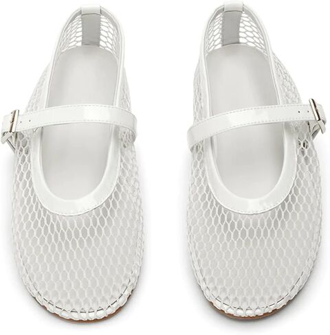 Mesh Ballet Flats for Women Fishnet Ballerina Flats with Adjustable Mary Jane Round Toe Buckle Strappy Shoes in Saudi Arabia
