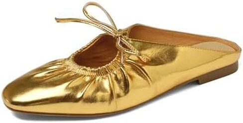 Women's Wrinkled Leather Lace Up Flat Mules Fashion Closed Square Toe Slip-On Slingback Ballet Flats Comfortable Casual Dressy Date Office Work Shoes in Saudi Arabia