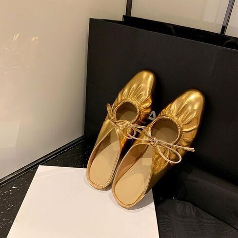 Women's Wrinkled Leather Lace Up Flat Mules Fashion Closed Square Toe Slip-On Slingback Ballet Flats Comfortable Casual Dressy Date Office Work Shoes in Saudi Arabia