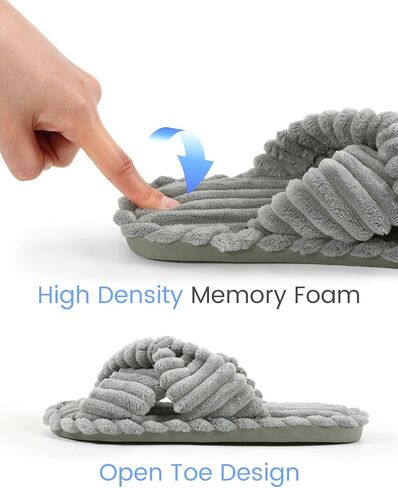Xelky Indoor Slippers for Women House Open Toe Slipper Comfortable Corduroy Cross Bands Bedroom Shoes Fuzzy in Saudi Arabia