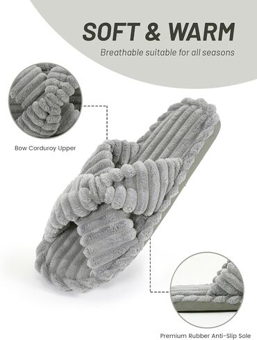 Xelky Indoor Slippers for Women House Open Toe Slipper Comfortable Corduroy Cross Bands Bedroom Shoes Fuzzy in Saudi Arabia