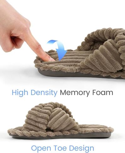 Xelky Indoor Slippers for Women House Open Toe Slipper Comfortable Corduroy Cross Bands Bedroom Shoes Fuzzy in Saudi Arabia