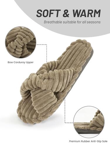 Xelky Indoor Slippers for Women House Open Toe Slipper Comfortable Corduroy Cross Bands Bedroom Shoes Fuzzy in Saudi Arabia