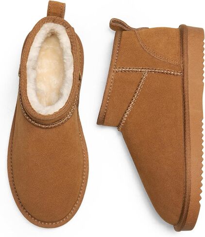 DREAM PAIRS Ankle Winter Boots for Women Genuine Suede Faux Fur Lining Water Resistant Warm Snow Boots Slip On Memory Foam Comfort Booties in Saudi Arabia