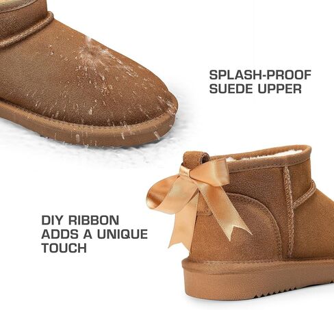 DREAM PAIRS Ankle Winter Boots for Women Genuine Suede Faux Fur Lining Water Resistant Warm Snow Boots Slip On Memory Foam Comfort Booties in Saudi Arabia
