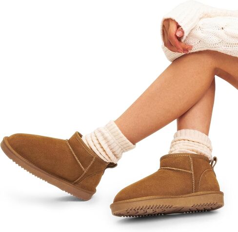 DREAM PAIRS Ankle Winter Boots for Women Genuine Suede Faux Fur Lining Water Resistant Warm Snow Boots Slip On Memory Foam Comfort Booties in Saudi Arabia