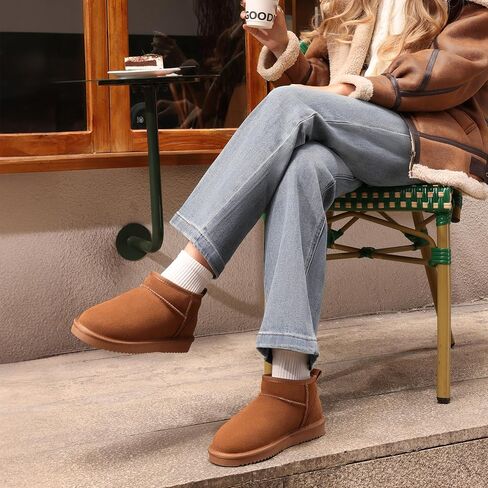 DREAM PAIRS Ankle Winter Boots for Women Genuine Suede Faux Fur Lining Water Resistant Warm Snow Boots Slip On Memory Foam Comfort Booties in Saudi Arabia