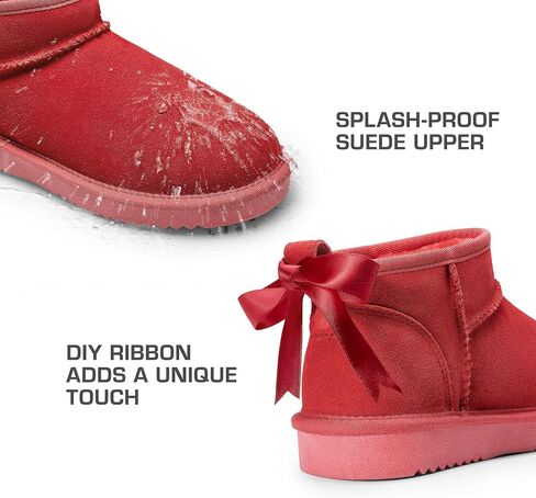 DREAM PAIRS Ankle Winter Boots for Women Genuine Suede Faux Fur Lining Water Resistant Warm Snow Boots Slip On Memory Foam Comfort Booties in Saudi Arabia