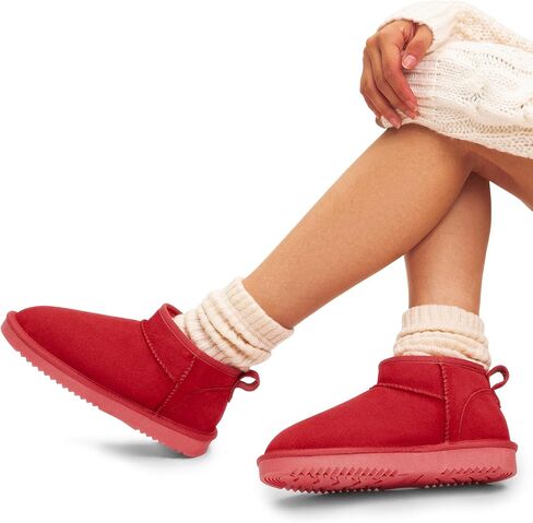 DREAM PAIRS Ankle Winter Boots for Women Genuine Suede Faux Fur Lining Water Resistant Warm Snow Boots Slip On Memory Foam Comfort Booties in Saudi Arabia