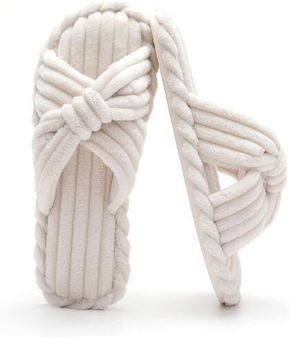 شبشب نسائي من Cozyfurry مصنوع من إسفنج الذاكرة وسروال قصير مزود بفيونكة وأشرطة متقاطعة مفتوحة من الأمام شبشب لغرفة النوم حذاء مريح عصري هدية in Kuwait