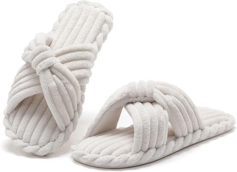 شبشب نسائي من Cozyfurry مصنوع من إسفنج الذاكرة وسروال قصير مزود بفيونكة وأشرطة متقاطعة مفتوحة من الأمام شبشب لغرفة النوم حذاء مريح عصري هدية in Kuwait