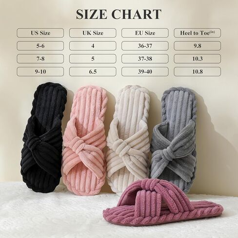 Cozyfurry Womens Slippers House Memory Foam Corduroy Flats Bow Crossbands Open Toe Slide Bedroom Slipper Comfy Trendy Gift Shoes in Saudi Arabia