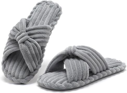 Cozyfurry Womens Slippers House Memory Foam Corduroy Flats Bow Crossbands Open Toe Slide Bedroom Slipper Comfy Trendy Gift Shoes in Saudi Arabia