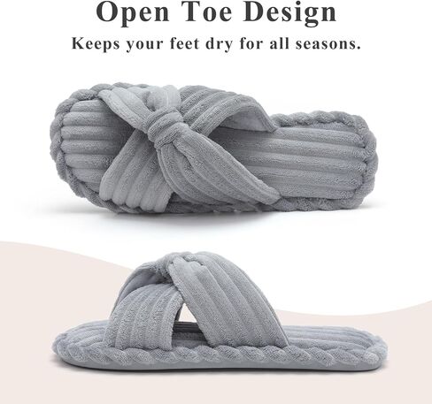 Cozyfurry Womens Slippers House Memory Foam Corduroy Flats Bow Crossbands Open Toe Slide Bedroom Slipper Comfy Trendy Gift Shoes in Saudi Arabia