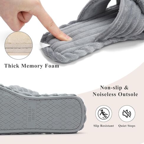 Cozyfurry Womens Slippers House Memory Foam Corduroy Flats Bow Crossbands Open Toe Slide Bedroom Slipper Comfy Trendy Gift Shoes in Saudi Arabia