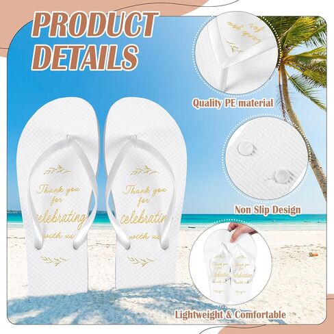 48 Pairs Gold Foil Stamped Flip Flops for Wedding Guests 4 Size Bulk Guest Slippers Wedding Flip Flops Wedding Sandals for Women Men Kids Beach Pool Party Reception Gifts, White in Kuwait
