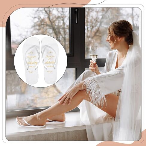 48 Pairs Gold Foil Stamped Flip Flops for Wedding Guests 4 Size Bulk Guest Slippers Wedding Flip Flops Wedding Sandals for Women Men Kids Beach Pool Party Reception Gifts, White in Kuwait