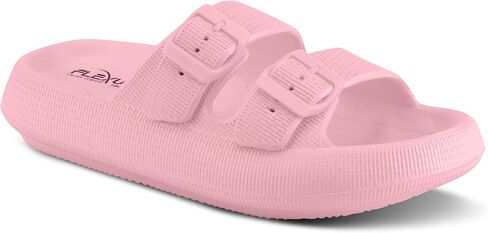 Flexus Women's Bubbles Waterproof Slide Sandals with Adjustable Buckle Straps - Cushioned Footbed, Lightweight EVA Sole, Padded Insole, Slip-On Comfort in Kuwait
