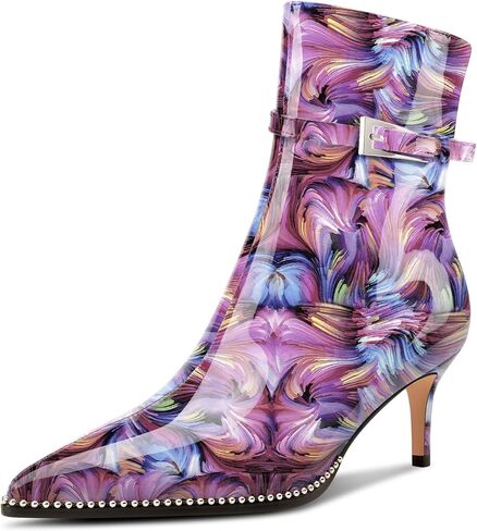 NobleOnly منتصف هريرة كعب إغلاق مطرز أشار تو الكاحل أحذية للنساء مشبك الجانب سستة عارضة مكتب أحذية قصيرة 2.6 بوصة in Kuwait