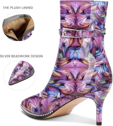 NobleOnly منتصف هريرة كعب إغلاق مطرز أشار تو الكاحل أحذية للنساء مشبك الجانب سستة عارضة مكتب أحذية قصيرة 2.6 بوصة in Kuwait