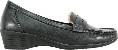 KOZI Women Comfort Casual Wedge Shoe Slip-On Loafer ML Collection Round Toe Penny Loafer Removable Insole Black Champagne in Saudi Arabia