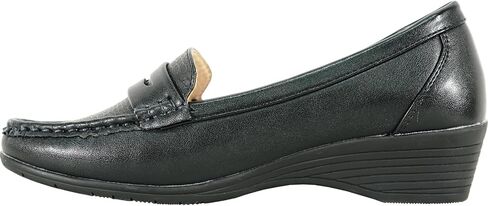 KOZI Women Comfort Casual Wedge Shoe Slip-On Loafer ML Collection Round Toe Penny Loafer Removable Insole Black Champagne in Saudi Arabia