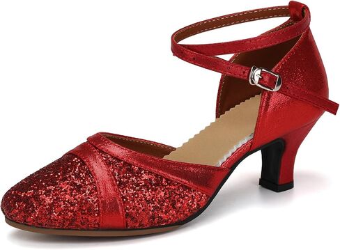 Women's Latin Dance Shoes Sequin Closed Toe Ballroom Salsa Practice Performance Dance Shoes in Saudi Arabia