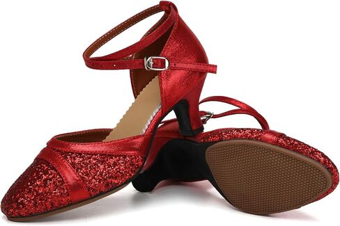 Women's Latin Dance Shoes Sequin Closed Toe Ballroom Salsa Practice Performance Dance Shoes in Saudi Arabia
