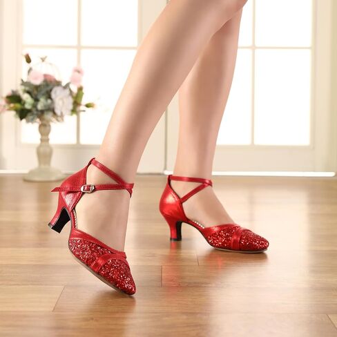 Women's Latin Dance Shoes Sequin Closed Toe Ballroom Salsa Practice Performance Dance Shoes in Saudi Arabia