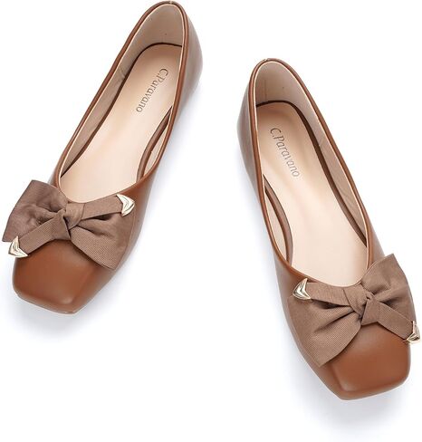 C.Paravano Women Ballet Flats | Dress Shoes for Women | Square Toe Flats | Lambskin Leather Insole | 0.6 in low heel | Comfortable Dressy Shoes | Flats | Memory padded | Bow Slip-On | Classic & Chic in Saudi Arabia