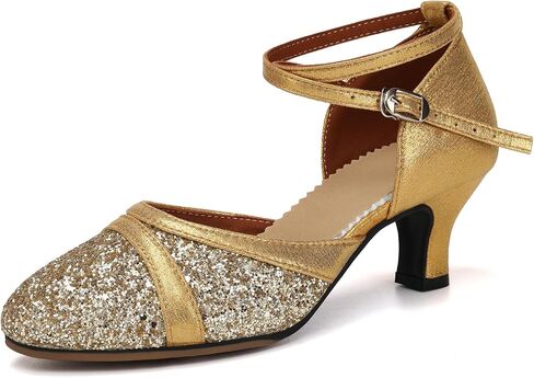 Women's Latin Dance Shoes Sequin Closed Toe Ballroom Salsa Practice Performance Dance Shoes in Saudi Arabia
