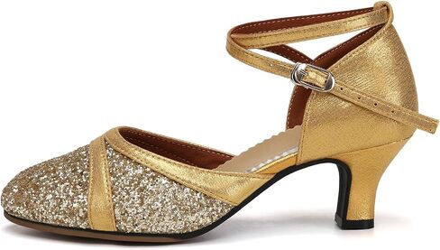 Women's Latin Dance Shoes Sequin Closed Toe Ballroom Salsa Practice Performance Dance Shoes in Saudi Arabia