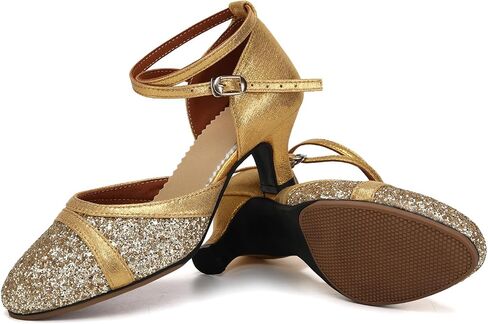 Women's Latin Dance Shoes Sequin Closed Toe Ballroom Salsa Practice Performance Dance Shoes in Saudi Arabia