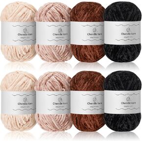 Timgle 8 Skeins غزل شانيل ناعم فاخر من القطيفة غزل الكروشيه غزل مخملي رقيق للحياكة والنسيج سترة كروشيه 100 جم 196.85 ياردة لكل منها (أزرق فاتح، أزرق ملكي، أزرق داكن، أزرق دينيم)