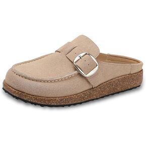 Women Suede Clogs Leather Mules for Women Cork Footbed Sandals Potato Shoes with Arch Support