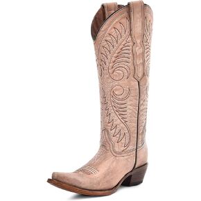 CORRAL Women's Circle G Embroidery Urban Western Outdoor Cowgirl Style Snip Toe Knee-High Pig Lining Cowhide Leather Boots