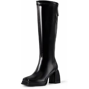 Fashion Knee High Boots Women Chunky Heel Square Toe Tall Boots for Women High Heel Black Side Zipper Long Boots