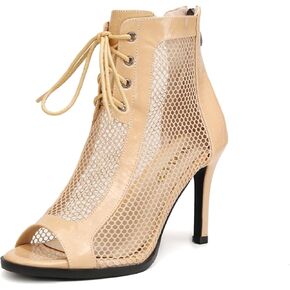 Women Ballroom Dance Boots Open Toe Mesh Lace Up Latin Salsa Performence Practice Dance Heel Boots,DS-970